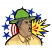 C1: Stars---Royal Blue(Isacord 40 #1535)&#13;&#10;C2: Flares ---Citrus(Isacord 40 #1187)&#13;&#10;C3: Bullseye---Poinsettia(Isacord 40 #1147)&#13;&#10;C4: Hat---Moss Green(Isacord 40 #1176)&#13;&#10;C5: Hat Edge---Spring Frost(Isacord 40 #1047)&#13;&#10;C